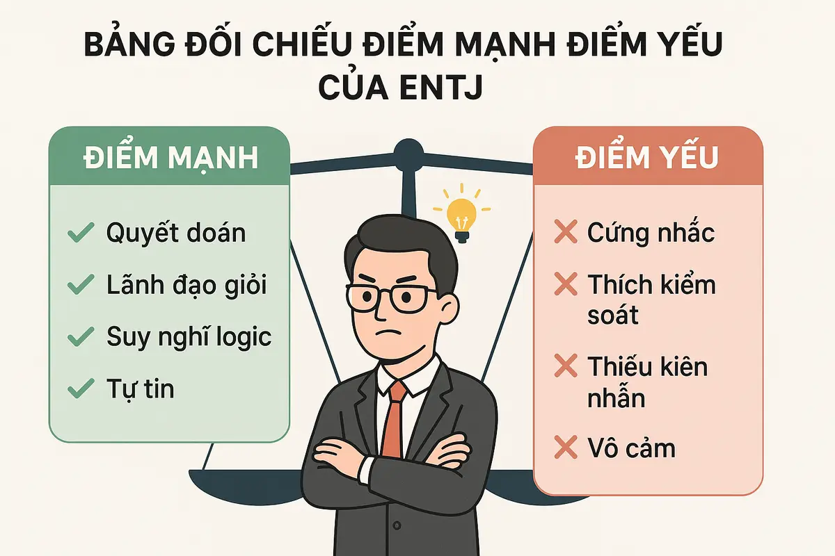 Bảng đối chiếu điểm mạnh điểm yếu của ENTJ