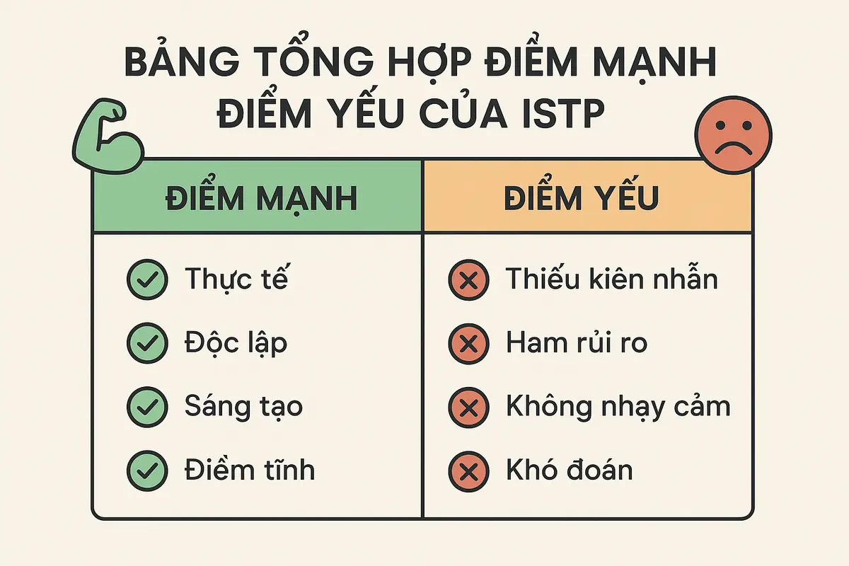 Bảng tổng hợp điểm mạnh điểm yếu của ISTP