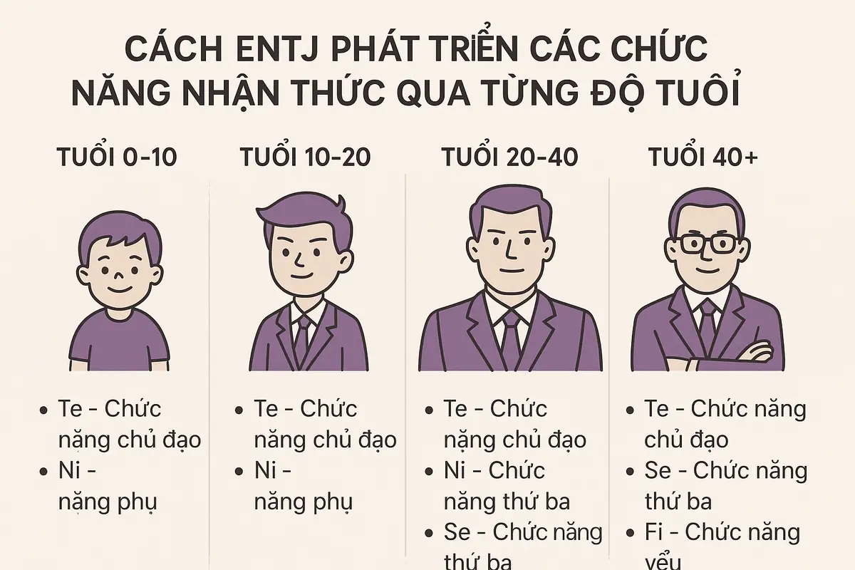 Cách ENTJ phát triển các chức năng nhận thức qua từng độ tuổi